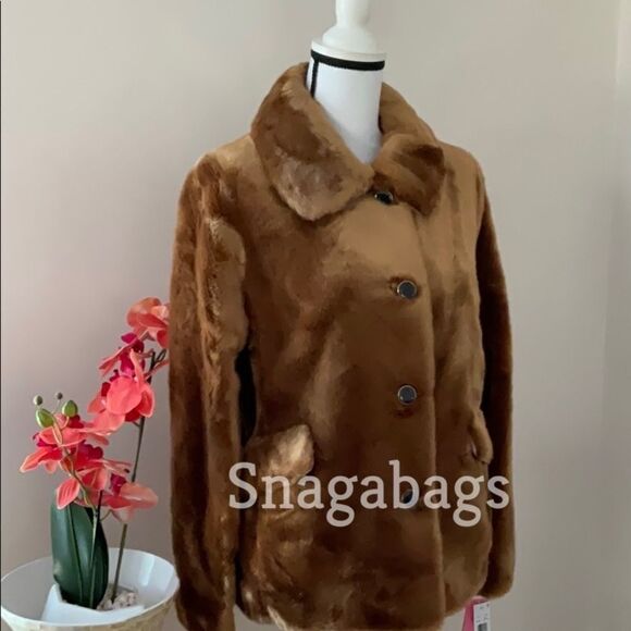 KATE SPADE NWT WARM GINDER BREAD SHORT FAUX FUR COAT JACKET EXTRA SMALL - Picture 7 of 12